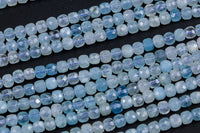 Natural Aquamarine Faceted Cube Beads Size 4mm 15.5" Strand