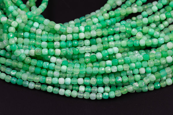 Natural Chrysoprase Faceted Cube Beads Size 4mm 15.5" Strand