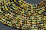 Natural Green Garnet Faceted Cube Beads Size 4mm 15.5" Strand