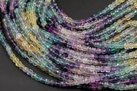 Natural Rainbow Fluorite Faceted Cube Beads Size 4mm 15.5" Strand