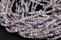 Natural Lepidolite Full Strands-15.5 inches-3mm- Nice Size Hole- Diamond Cutting, High Facets- Nice and Sparkly- Faceted Round