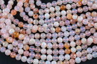 Natural Cherry Sakura Blossom Agate Beads 6mm 8mm 10mm Round Beads Translucent Pink Peach Creamy High Polish Beads 15.5" Strand