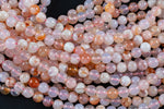 Natural Cherry Sakura Blossom Agate Beads 6mm 8mm 10mm Round Beads Translucent Pink Peach Creamy High Polish Beads 15.5" Strand