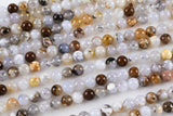 Natural White Cherry Sakura Blossom Agate Beads 6mm 8mm 10mm Round Beads Translucent Creamy High Polish Beads 15.5" Strand