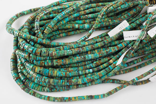 Natural Turquoise Heishi Discs Beads 3-8mm 15.5" Strand