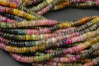 Natural Multicolor Tourmaline Heishi Rondelle Beads 4mm 5mm 6mm 7mm 8mm Watermelon Pink Green Gemstone 15.5" Strand