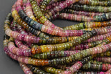 Natural Multicolor Tourmaline Heishi Rondelle Beads 4mm 5mm 6mm 7mm 8mm Watermelon Pink Green Gemstone 15.5" Strand