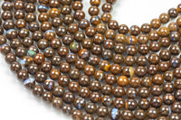 Natural Australian Yowah Matrix Boulder Opal Beads 4mm 6mm 8mm 10mm 12mm 15.5" Strand