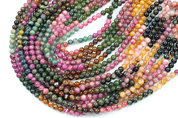 Natural Watermelon Tourmaline High Quality in Round, 4mm, 6mm, 8mm, 10mm AAA Quality Smooth Gemstone Beads