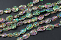 Natural Abalone Beads Puffy Oval Freeform Free Form Shape Beads. A Quality 15.5 inch strand