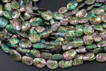 Natural Abalone Beads Puffy Oval Freeform Free Form Shape Beads. A Quality 15.5 inch strand