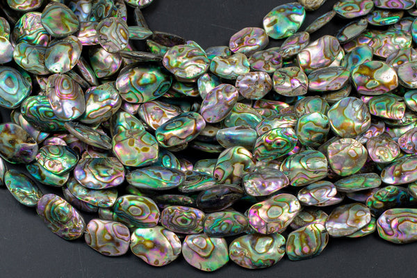 Natural Abalone Beads Puffy Oval Freeform Free Form Shape Beads. A Quality 15.5 inch strand