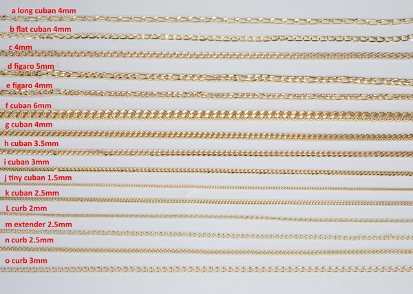 18K Gold plated Cuban Curb Chain Assortment Oval Figaro Chain High Quality Cuban Curb Chain - 1 yard / 3 feet