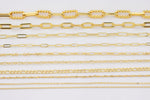 18k Gold Plated Chains Paperclip Singapore Ball Oval Figaro Italian Chain - Tarnish Resistant Popular Dainty - Sold by the yard