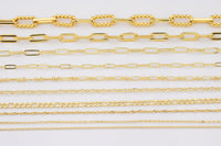 18k Gold Plated Chains Paperclip Singapore Ball Oval Figaro Italian Chain - Tarnish Resistant Popular Dainty - Sold by the yard