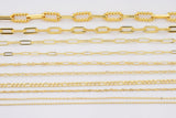 18k Gold Plated Chains Paperclip Singapore Ball Oval Figaro Italian Chain - Tarnish Resistant Popular Dainty - Sold by the yard
