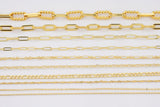 18k Gold Plated Chains Paperclip Singapore Ball Oval Figaro Italian Chain - Tarnish Resistant Popular Dainty - Sold by the yard