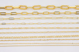 18k Gold Plated Chains Paperclip Singapore Ball Oval Figaro Italian Chain - Tarnish Resistant Popular Dainty - Sold by the yard