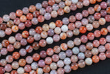 Natural Cherry Sakura Blossom Agate Beads 6mm 8mm 10mm Round Beads Translucent Pink Peach Creamy High Polish Beads 15.5" Strand