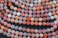 Natural Cherry Sakura Blossom Agate Beads 6mm 8mm 10mm Round Beads Translucent Pink Peach Creamy High Polish Beads 15.5" Strand