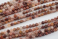 Natural Red Rutilated Quartz Beads Full Strands-15.5 inches- Round- 6mm, 8mm, 10mm, 12mm- 15.5 inches Smooth Gemstone Beads