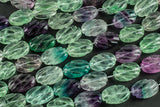 Natural Green Purple Fluorite Carved Ovalish Beads 17x24mm 3D Gemstone