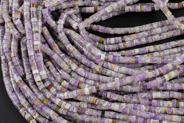 Flower Amethyst Heishi Discs Beads 2x4mm 3x6mm 15.5" Strand