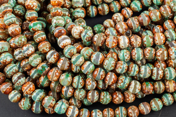 Dzi Beads Faceted Round Beads. A Quality -Full Strand 15.5 inch Strand 6mm, 8mm, 12mm, or 14mm Beads