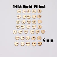 Letter Connectors - 6mm 14kt Gold Filled Alphabet Number Connectors for Bracelet - Initial Charm Disk Permanent Jewelry Supplies Wholesale