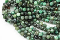 Natural Emerald Beads Round, 6mm, 8mm, 10mm- Full 15.5 inch strand Smooth Gemstone Beads