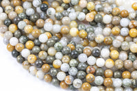 Natural Pyrite in Yellow Quartz Beads Full Strands-15.5 inches- Round- 6mm, 8mm, 10mm, 12mm- 15.5 inches Smooth Gemstone Beads