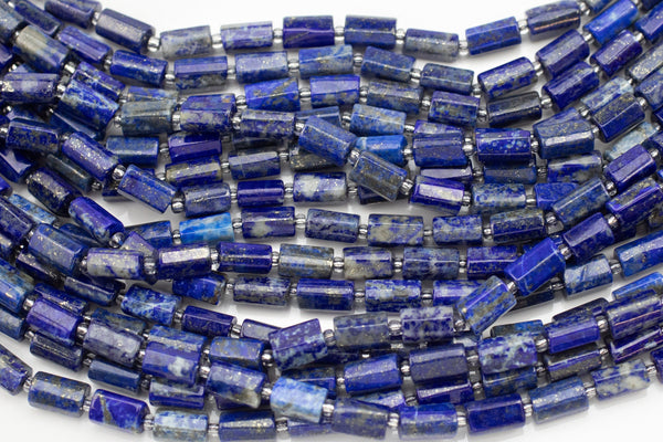 Natural Lapis - Faceted Barrel Beads- High Quality- 6x11mm- Full Strand 16" - 32 Pieces Gemstone Beads