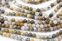 Natural Pyrite in Yellow Quartz Beads Full Strands-15.5 inches- Round- 6mm, 8mm, 10mm, 12mm- 15.5 inches Smooth Gemstone Beads