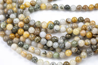 Natural Pyrite in Yellow Quartz Beads Full Strands-15.5 inches- Round- 6mm, 8mm, 10mm, 12mm- 15.5 inches Smooth Gemstone Beads