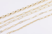 14k Gold Plated Paperclip Chains - Tarnish Resistant Popular Paperclip Figaro Satellite chain - Sold by the yard - Beautiful Gold Plating