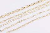 14k Gold Plated Paperclip Chains - Tarnish Resistant Popular Paperclip Figaro Satellite chain - Sold by the yard - Beautiful Gold Plating