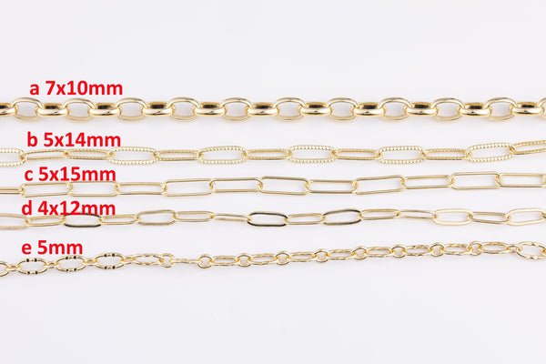 14k Gold Plated Paperclip Chains - Tarnish Resistant Popular Paperclip Figaro Satellite chain - Sold by the yard - Beautiful Gold Plating