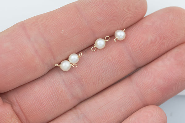 Gold Filled or Sterling Silver 4mm Round Real Freshwater Pearl CONNECTOR - Top Quality AAA Pearls - Permanent Jewelry - USA made