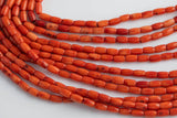 Orange Bamboo Coral Barrel Shaped Beads- 3x5mm. A Quality 15.5 inch strand