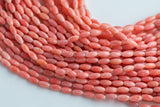 Pink Peach Bamboo Coral Barrel Shapped Beads- 3x6mm. A Quality 15.5 inch strand