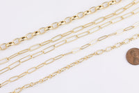 14k Gold Plated Paperclip Chains - Tarnish Resistant Popular Paperclip Figaro Satellite chain - Sold by the yard - Beautiful Gold Plating