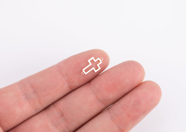 Set of 2pcs Inner+Outer Cross Connectors 14Kt Gold Filled or Sterling Cross Connectors Religious Link Bracelet or Necklace Permanent Jewelry