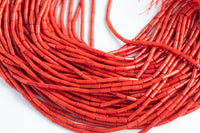 Tiny Red Bamboo Coral Tube High Quality 3x7mm Full Strand 16" Gemstone Beads