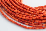 Orange Bamboo Coral Barrel Shaped Beads- 3x5mm. A Quality 15.5 inch strand