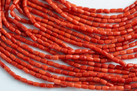 Orange Bamboo Coral Barrel Shaped Beads- 3x5mm. A Quality 15.5 inch strand