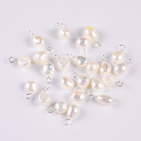 USA Sterling Silver Natural Pearl Charms Drop Pendant Handmade Approx. 8-9mm. Made with Natural Freshwater Pearl and 925 SS Wire Made in USA