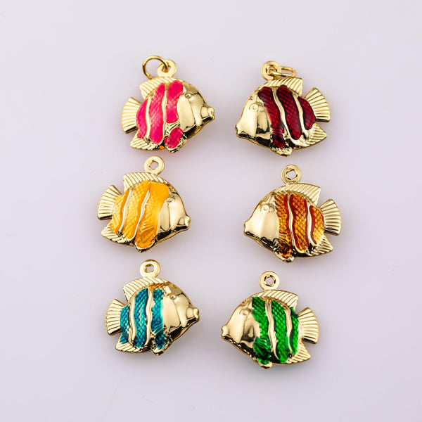 6pcs Gold Plated Gold Fish Charms - One set all colors