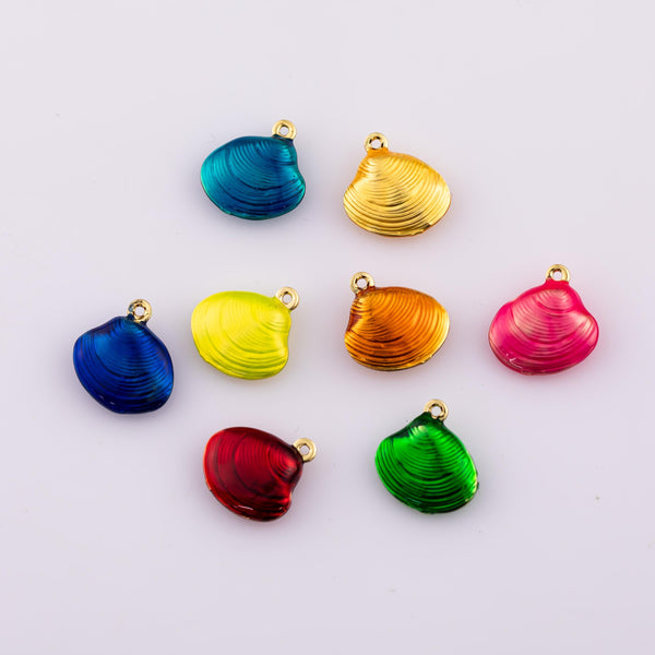 8pcs Gold Plated Clam Shell Oyster Charms - One set all colors