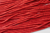 Natural Red Coral Beads 2x4mm Bamboo Coral Heishi Beads 15"