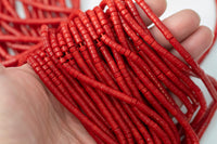 Natural Red Coral Beads 2x4mm Bamboo Coral Heishi Beads 15"